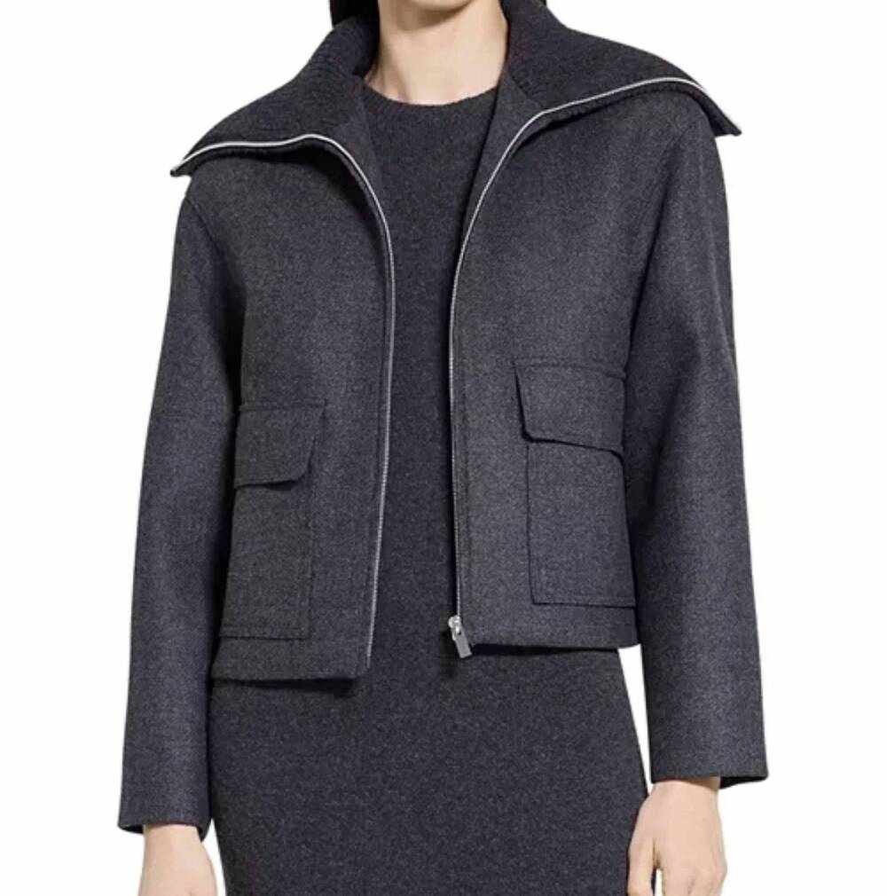 NEW THEORY cozy collar jacket in gray